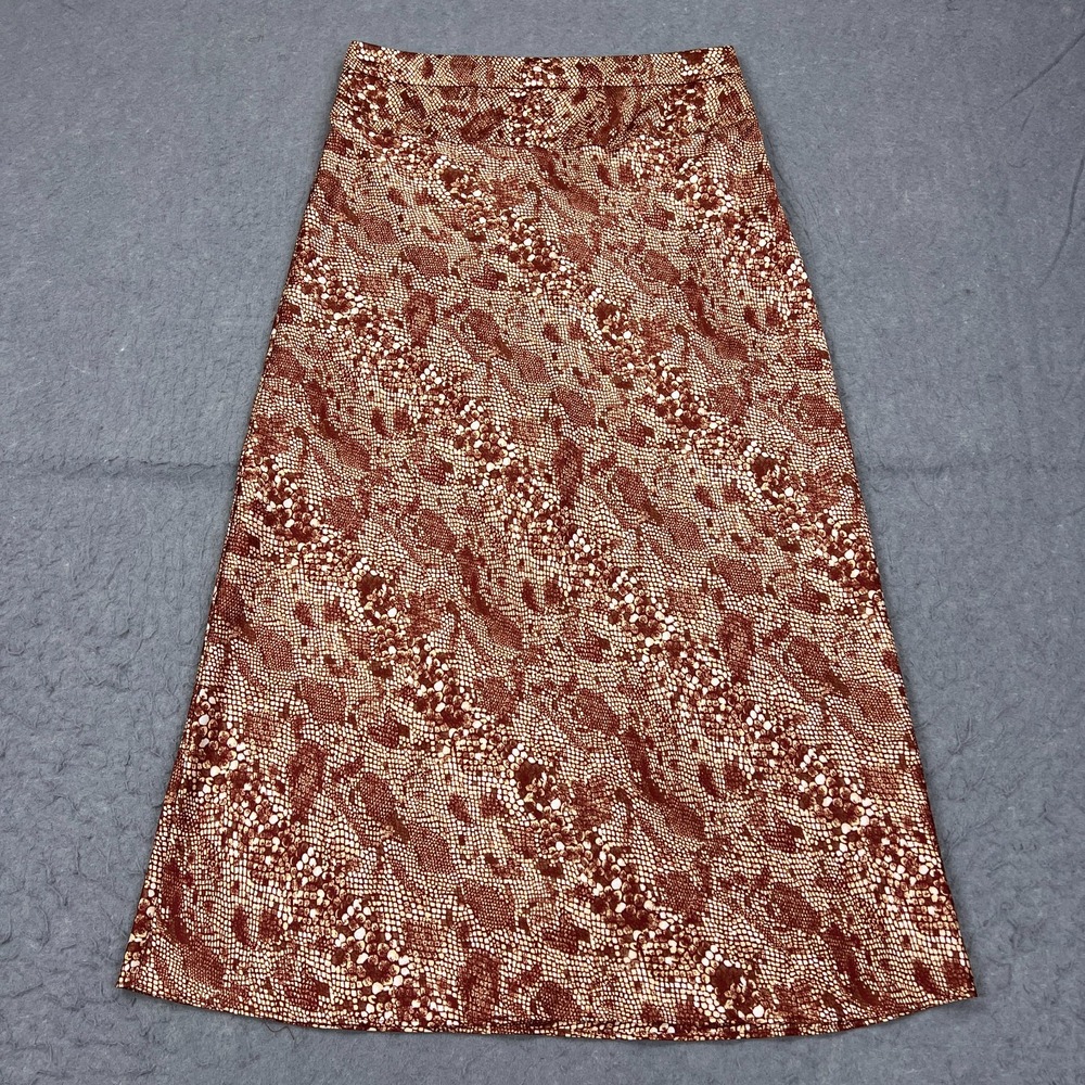 Free People Normani Bias Skirt Womens 12 Rust Snake Print Satin A-line Midi Slip